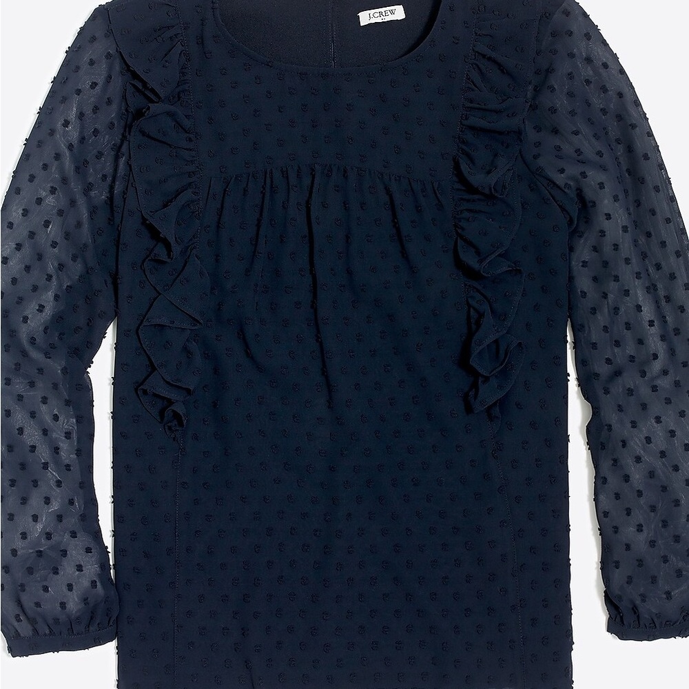J Crew navy ruffle front blouse